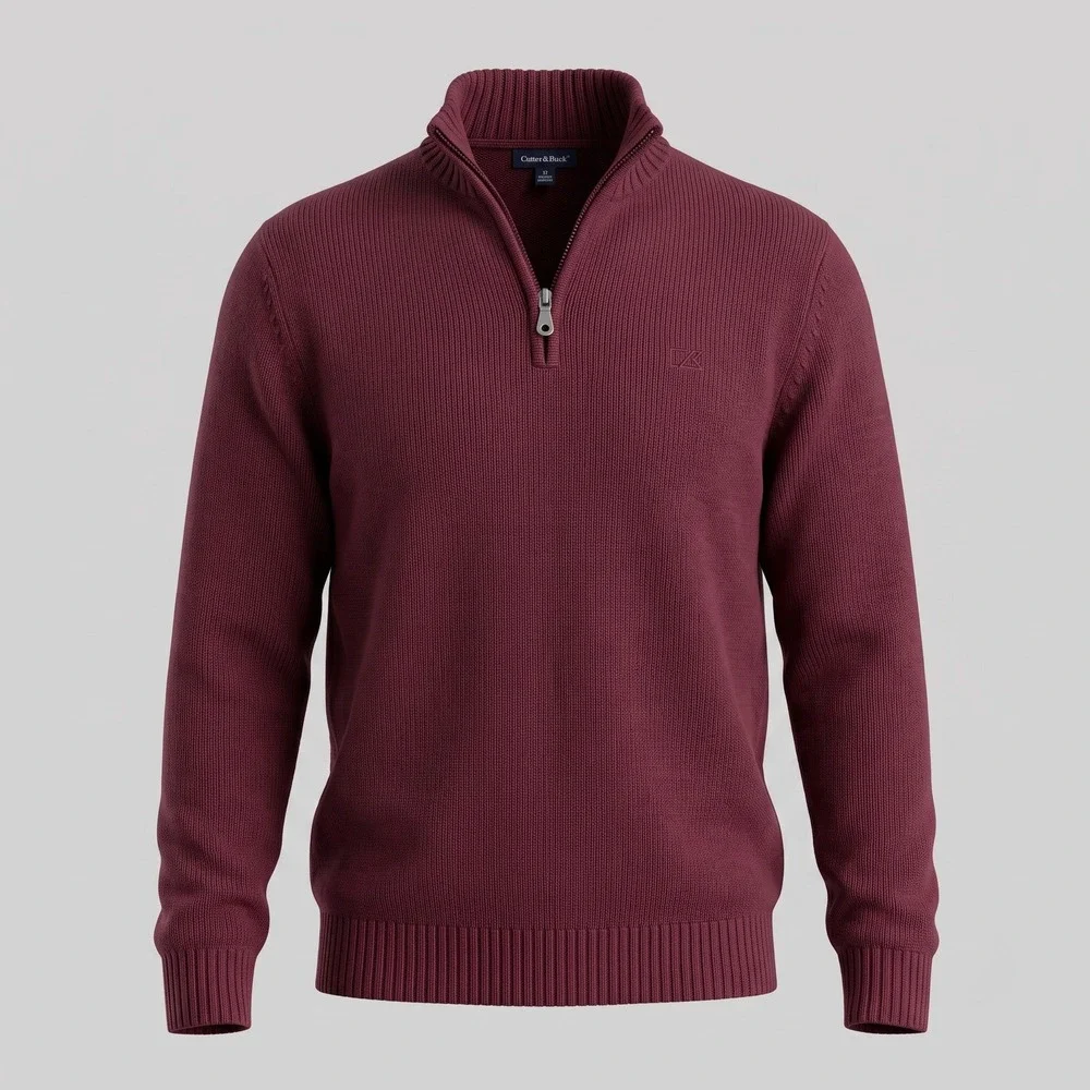 Croft & Barrow Men XXL Burgundy Sweater Quarter Zip Pullover Ribbed Cotton Blend